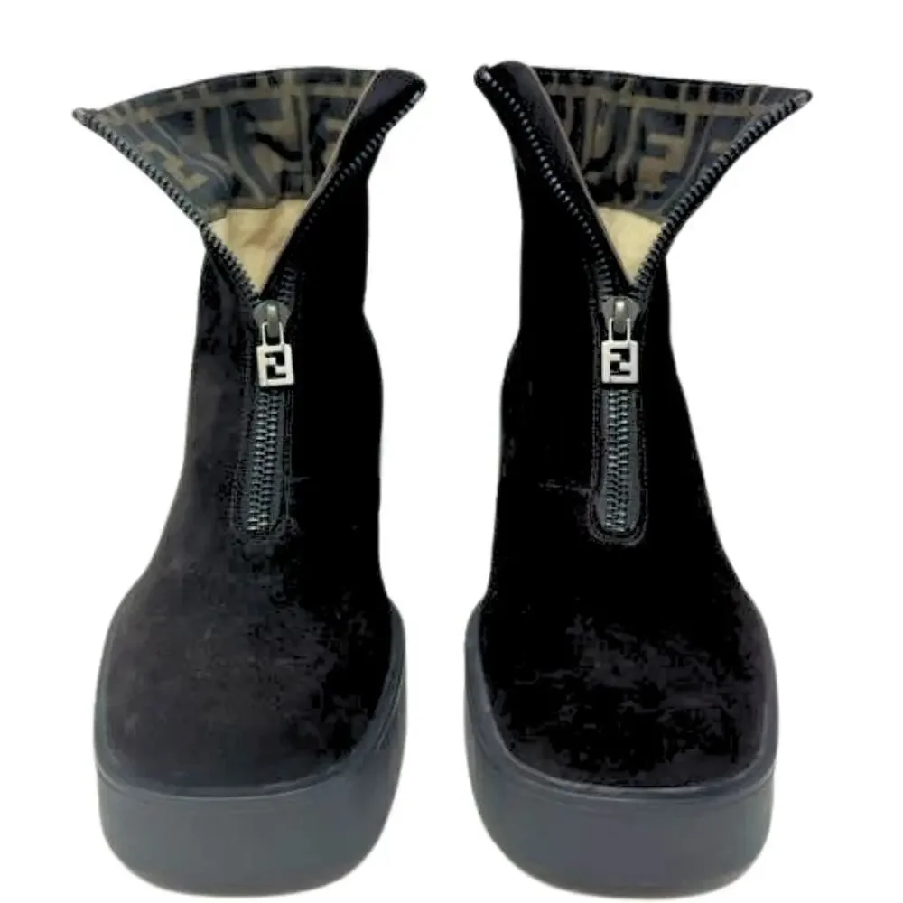 Fendi Boots FF Logo Chunky Platform Zucca Brown Monogram Ankle‎ Chelsea Shoes 7